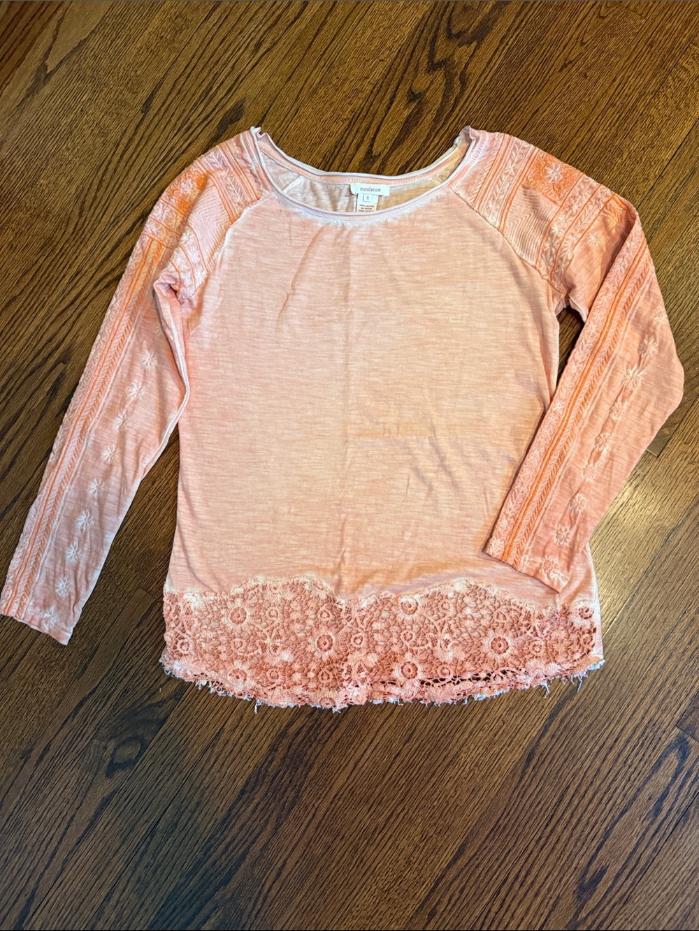 Sundance Embroidered Lace-Hem Long Sleeve Top